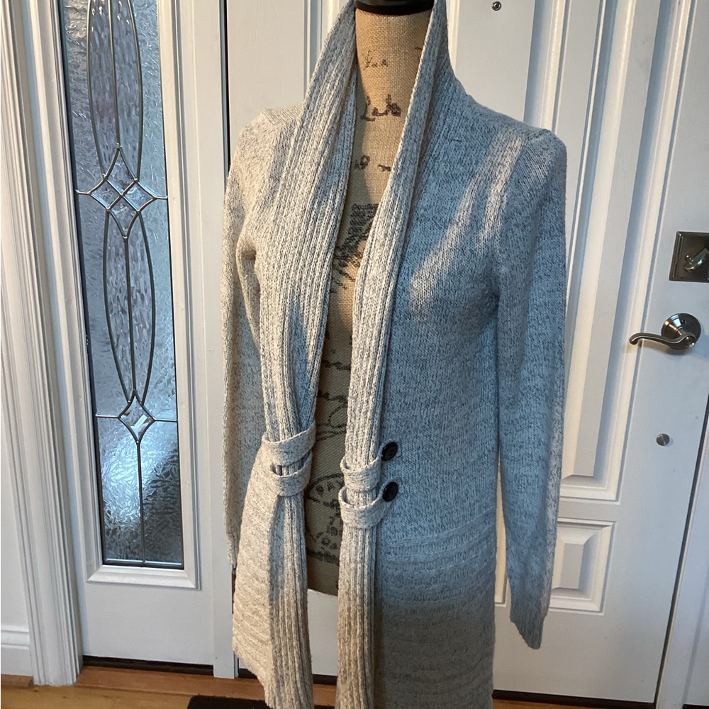 Gray V-Neck Ribbed Cardigan Sweater